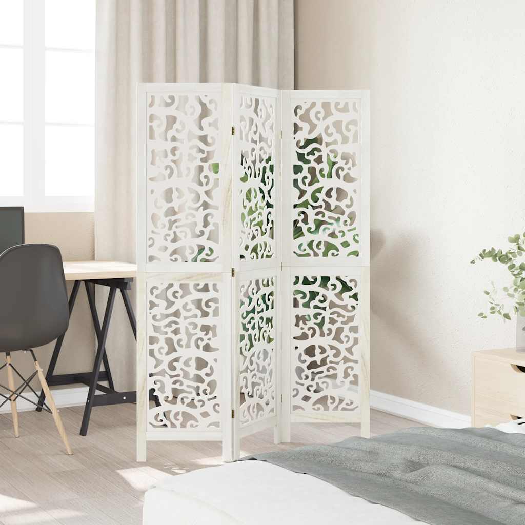 Room divider, 3 segments, white, paulownia solid wood