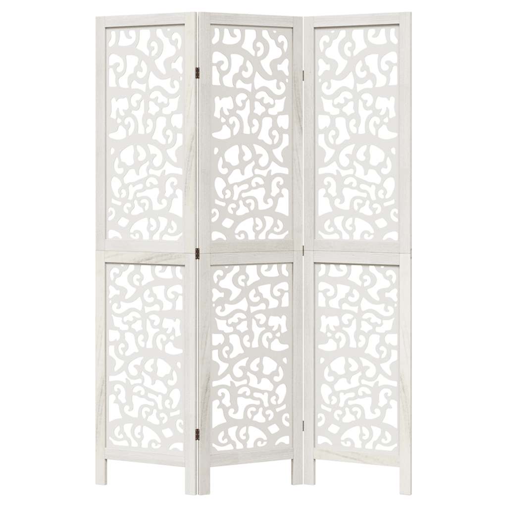 Room divider, 3 segments, white, paulownia solid wood