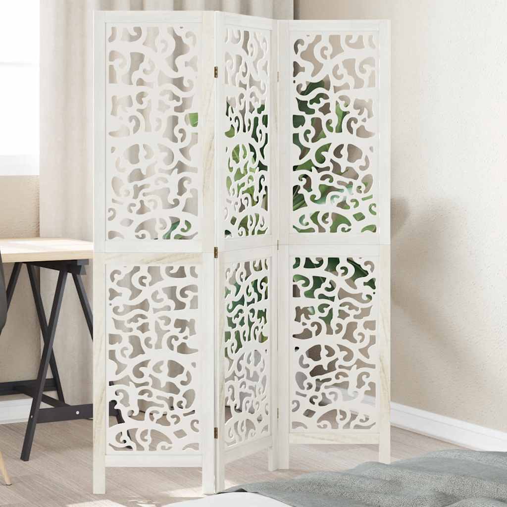 Room divider, 3 segments, white, paulownia solid wood