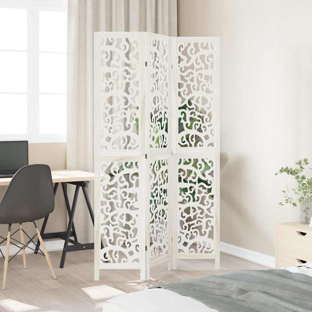 Room divider, 3 segments, white, paulownia solid wood