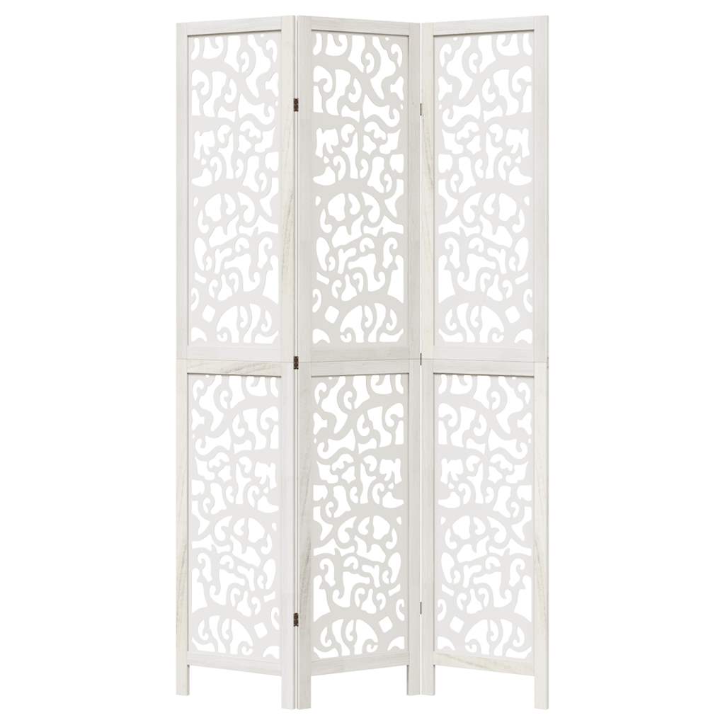 Room divider, 3 segments, white, paulownia solid wood