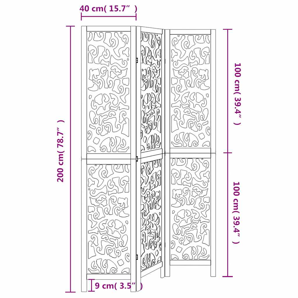 Room divider, 3 segments, white, paulownia solid wood