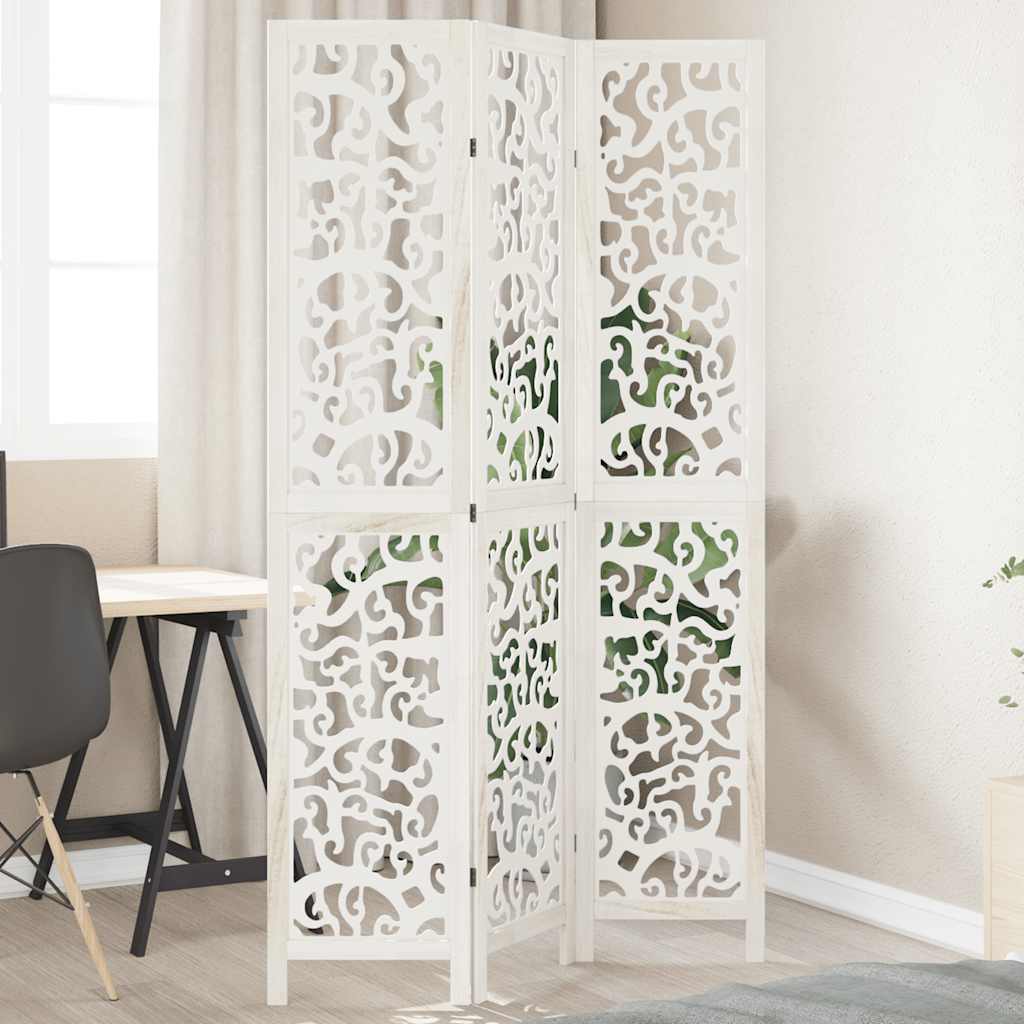 Room divider, 3 segments, white, paulownia solid wood