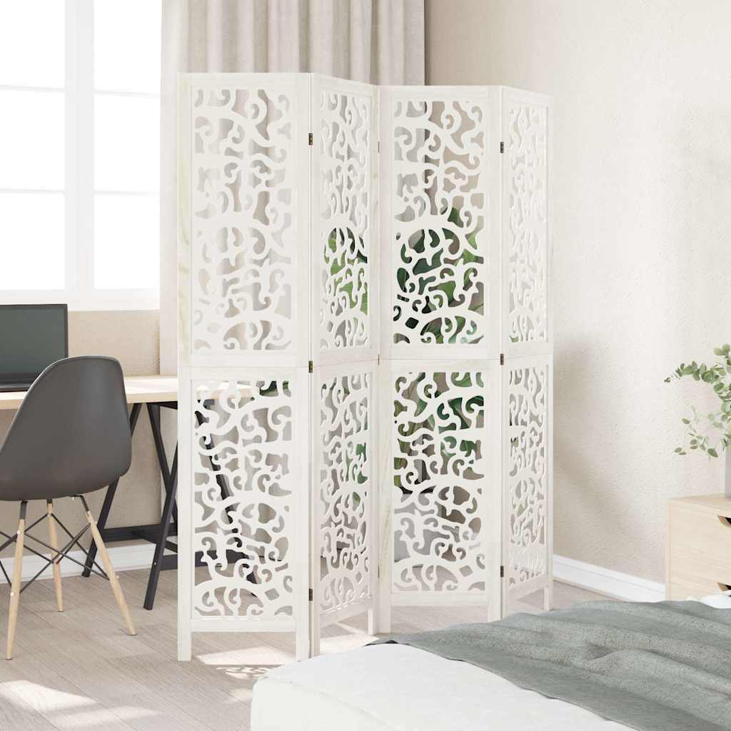 Room divider, 4 segments, white, solid paulownia wood