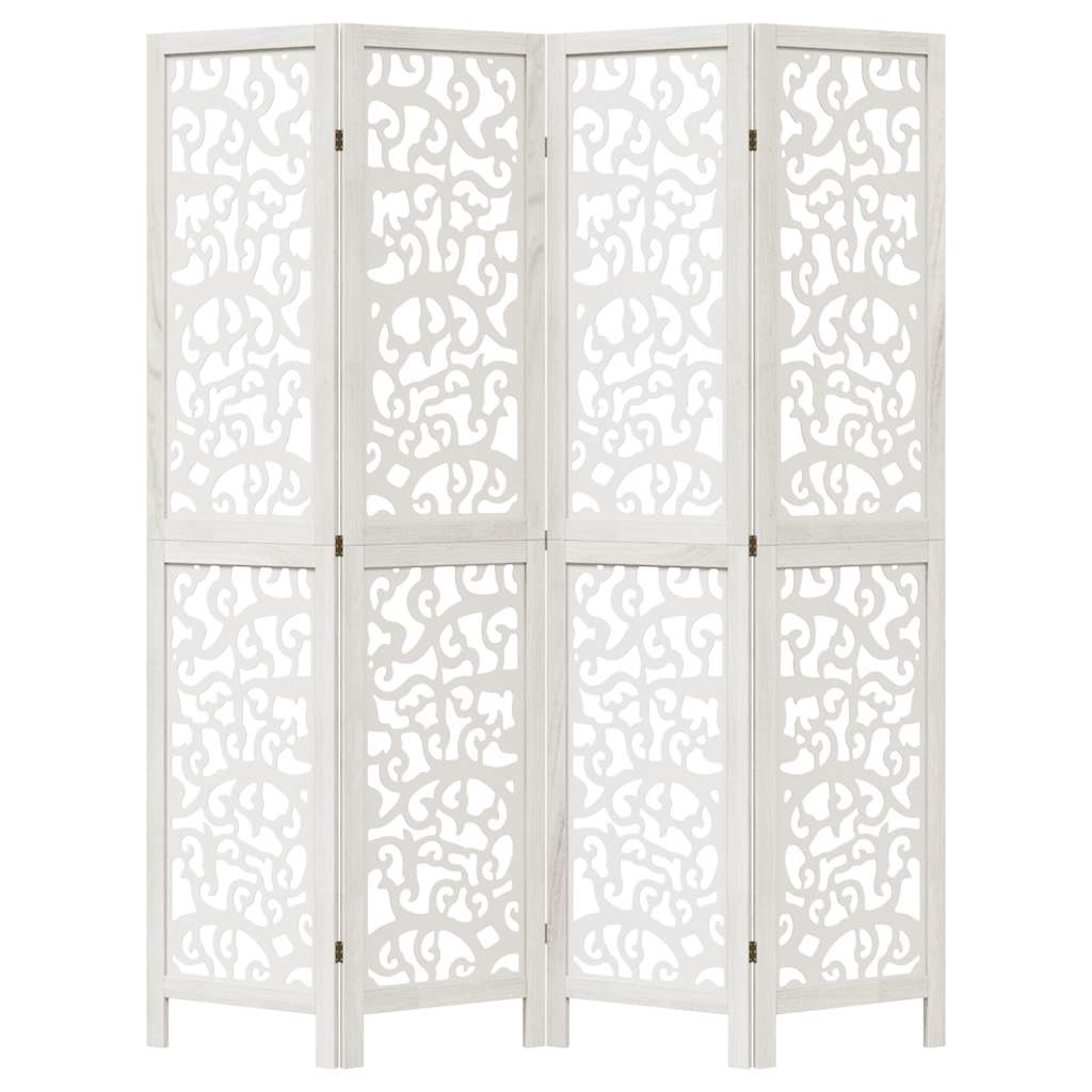 Room divider, 4 segments, white, solid paulownia wood