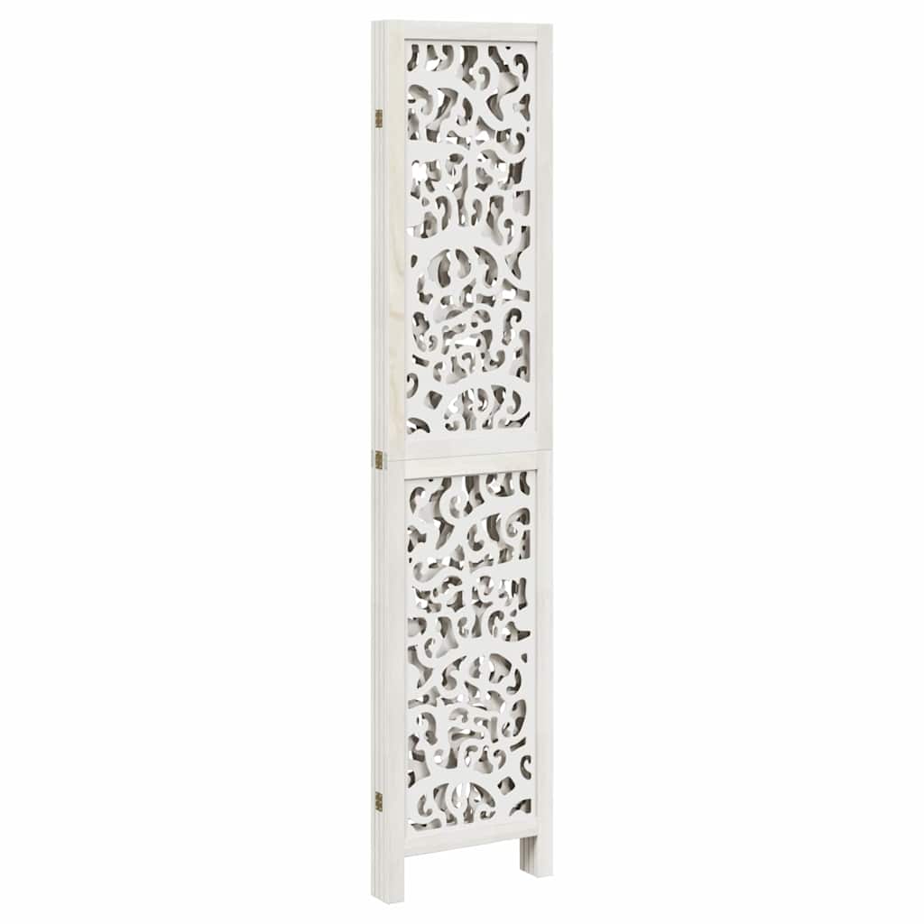 Room divider, 4 segments, white, solid paulownia wood