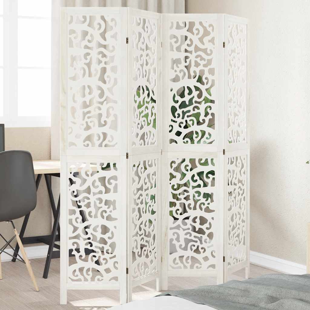 Room divider, 4 segments, white, solid paulownia wood