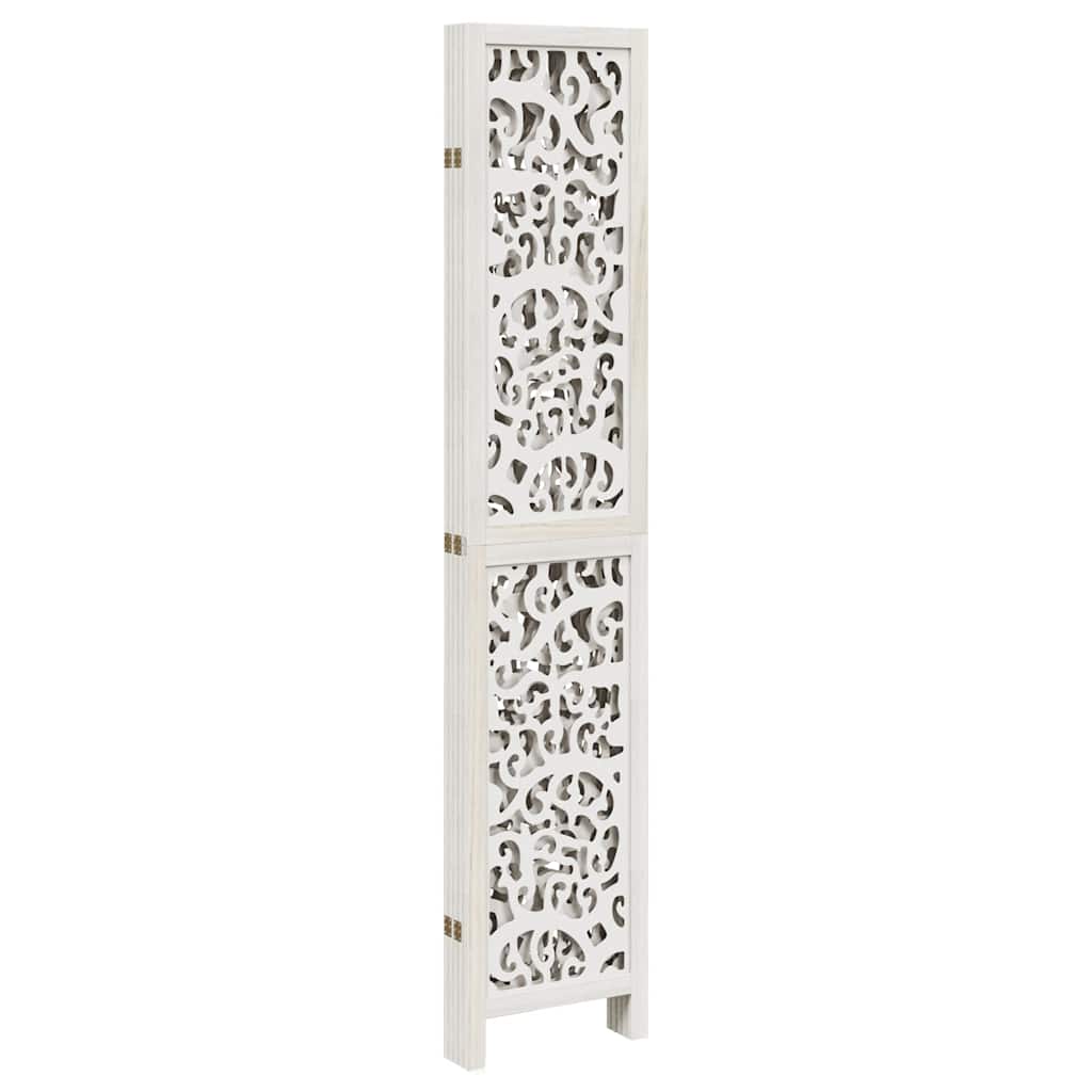 Room divider, 5 panels, white, solid paulownia wood