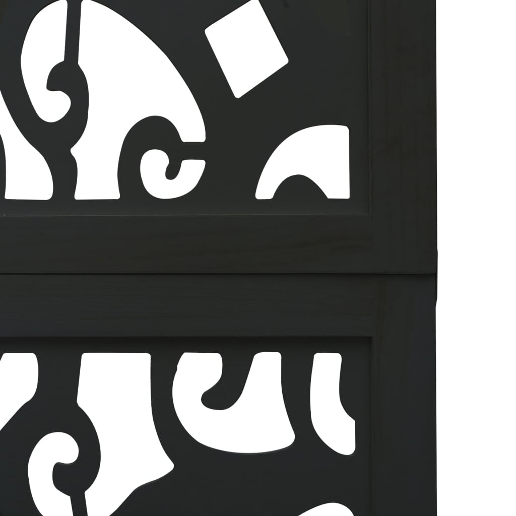Room divider, 3 panels, black, solid paulownia wood