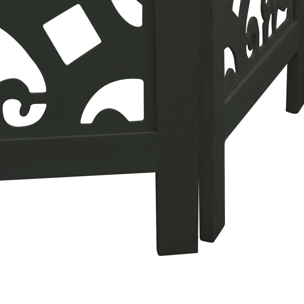 Room divider, 3 panels, black, solid paulownia wood