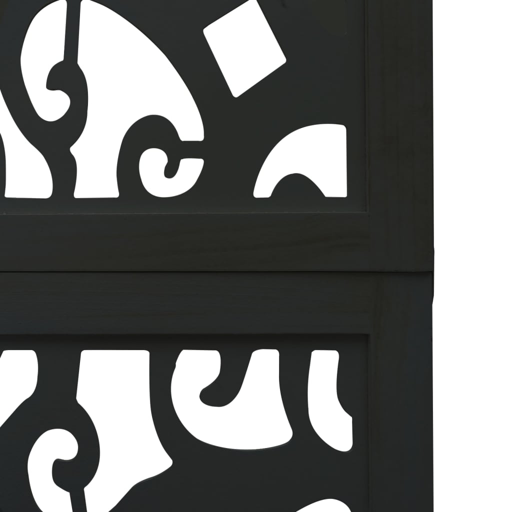 Room divider, 3 panels, black, solid paulownia wood
