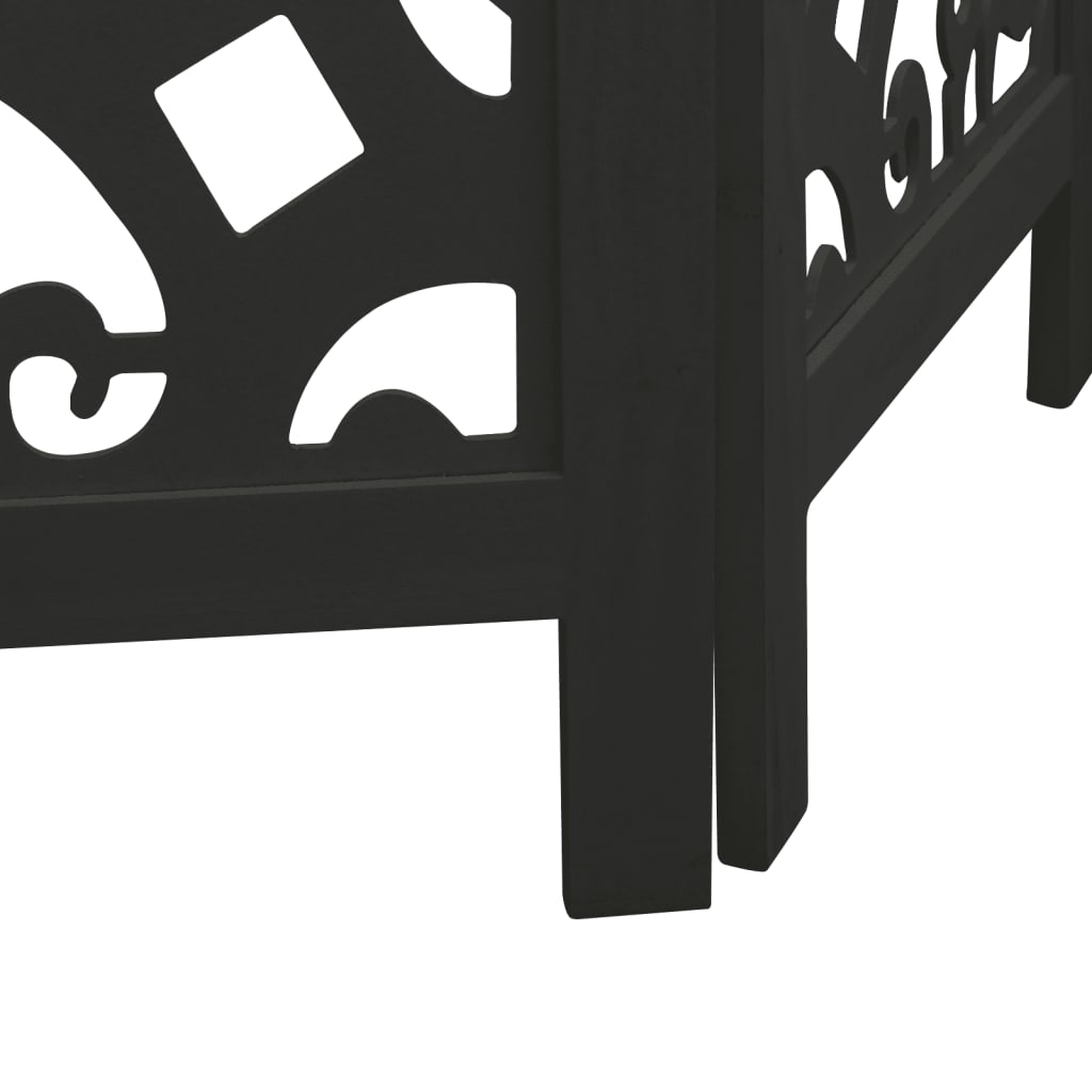 Room divider, 3 panels, black, solid paulownia wood
