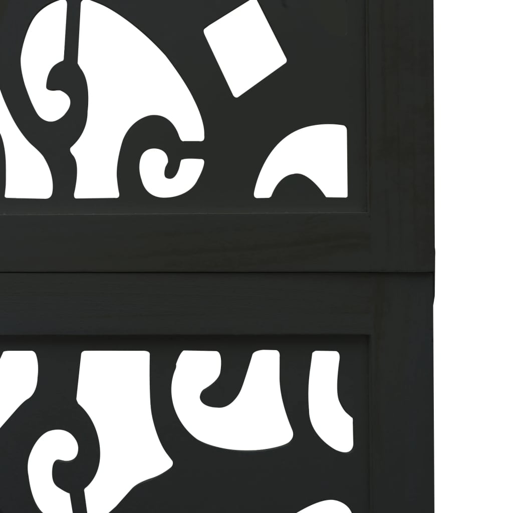 Room divider, 5 panels, black, solid paulownia wood