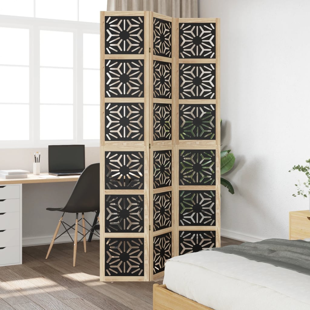 Room divider, 3 segments, brown/black, solid paulownia wood
