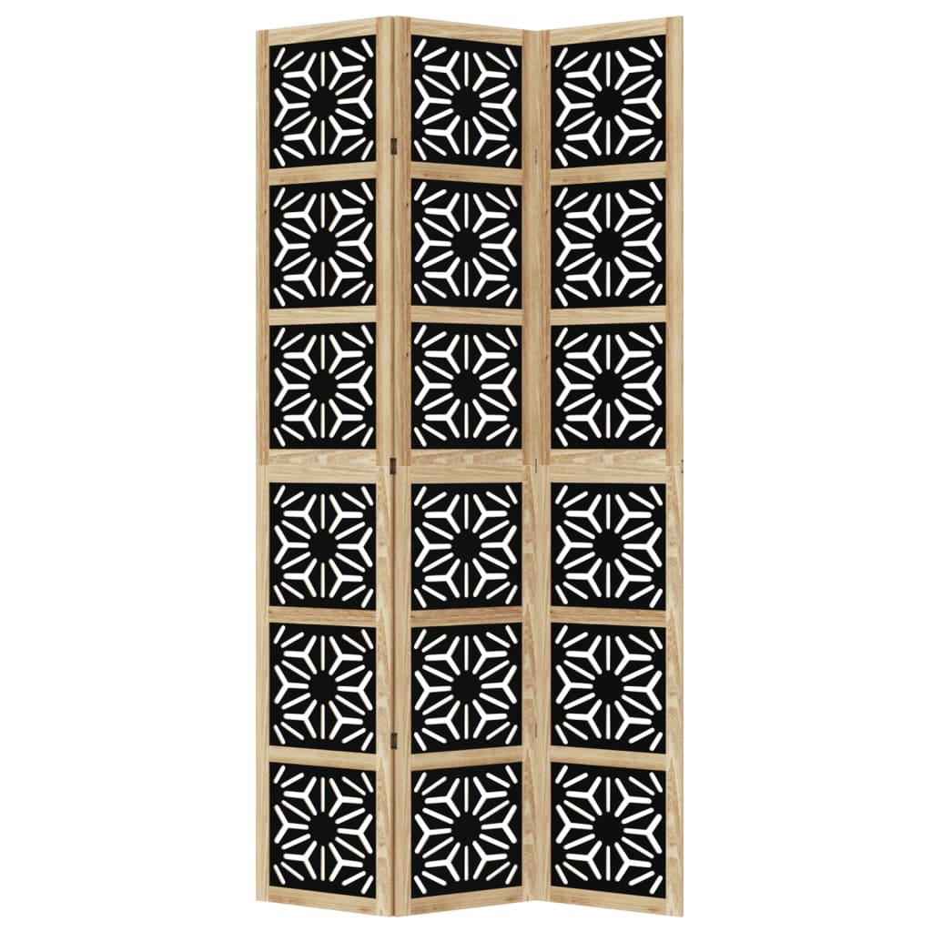 Room divider, 3 segments, brown/black, solid paulownia wood