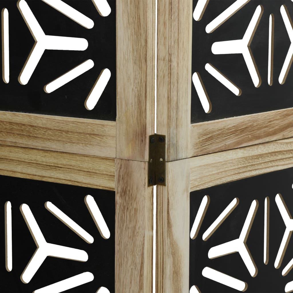 Room divider, 3 segments, brown/black, solid paulownia wood