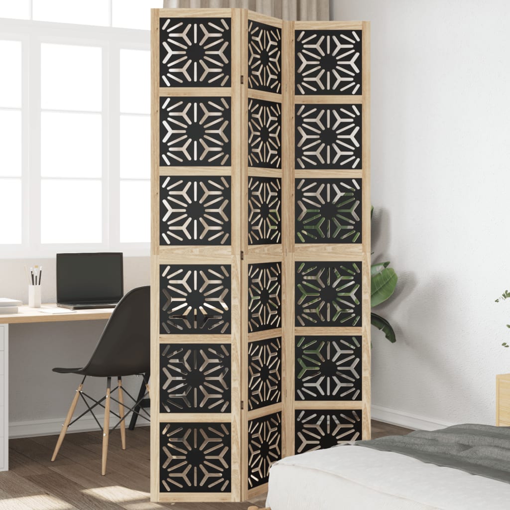 Room divider, 3 segments, brown/black, solid paulownia wood
