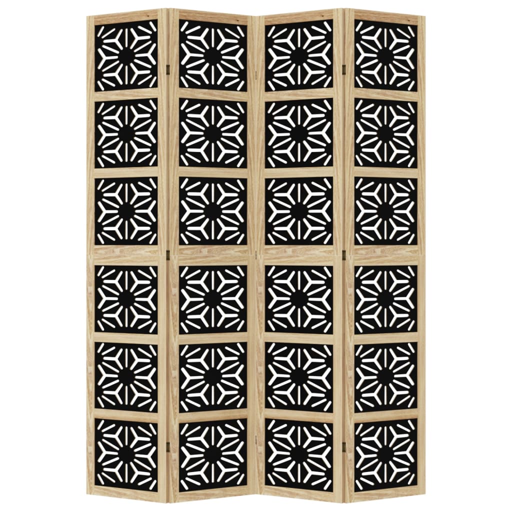 Room divider, 4 segments, brown/black, solid paulownia wood