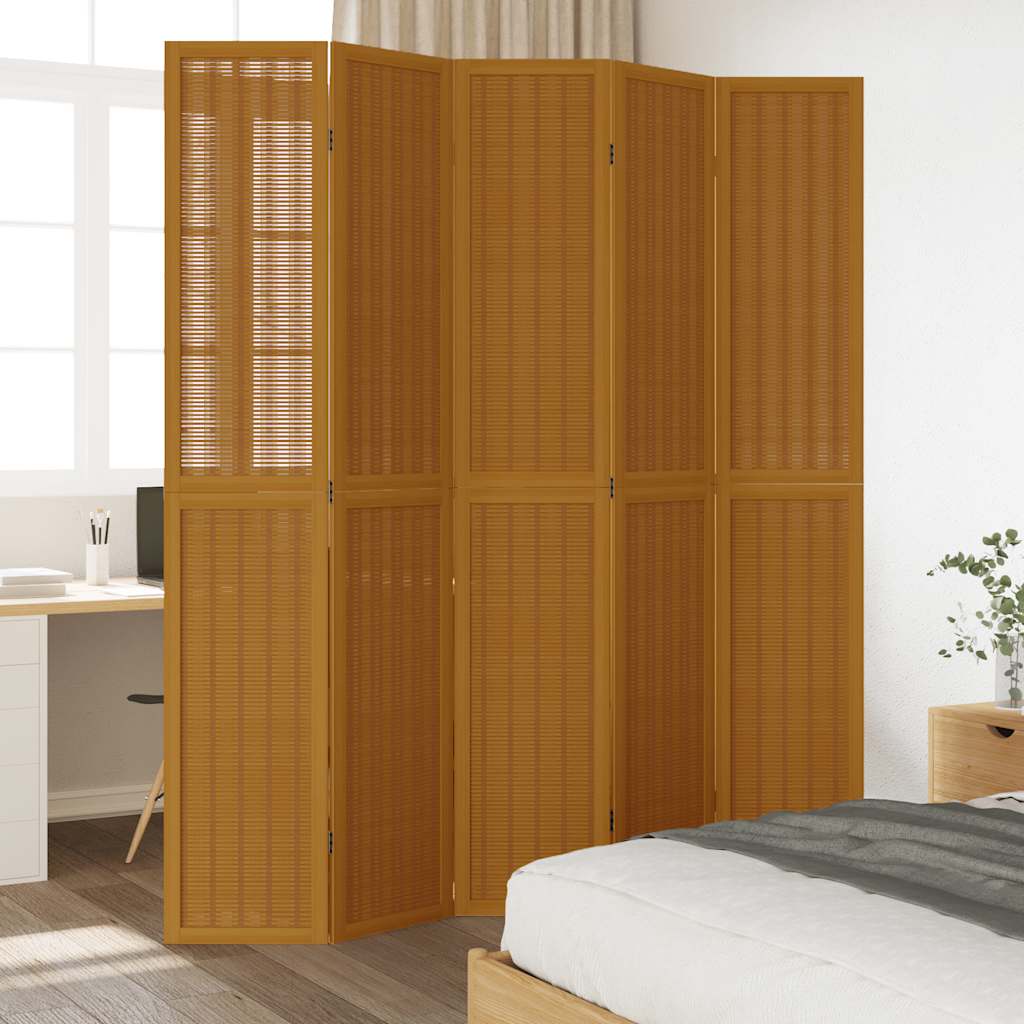 Room divider, 5 panels, brown, solid paulownia wood