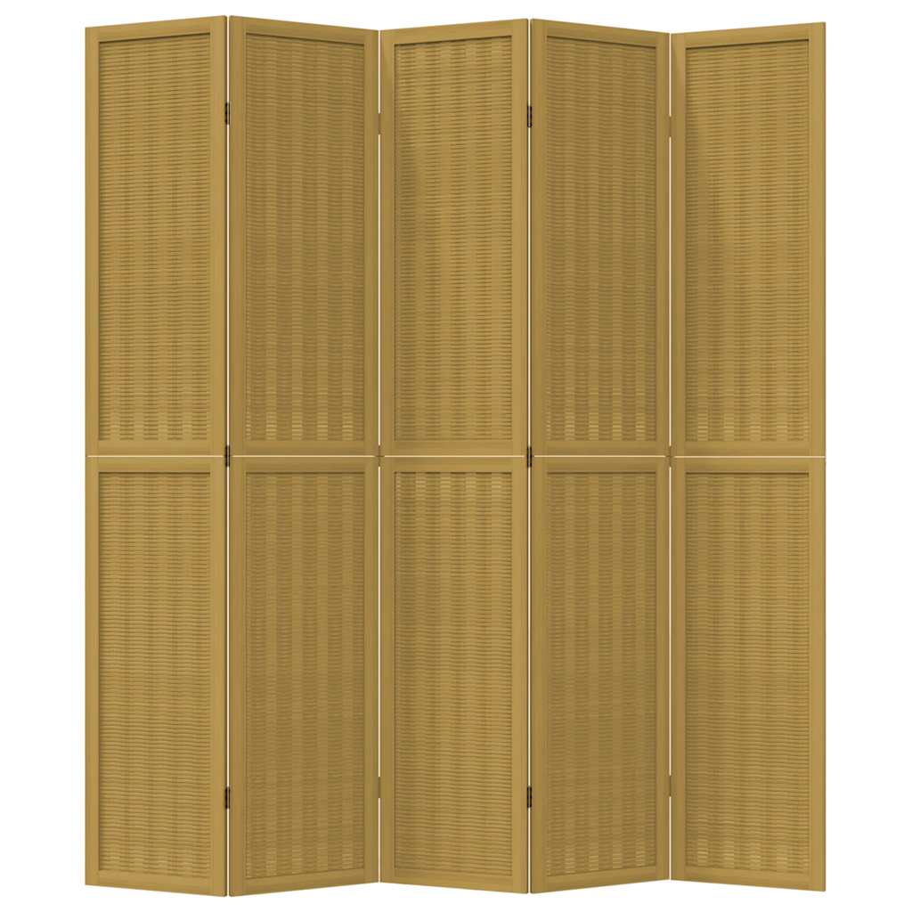 Room divider, 5 panels, brown, solid paulownia wood