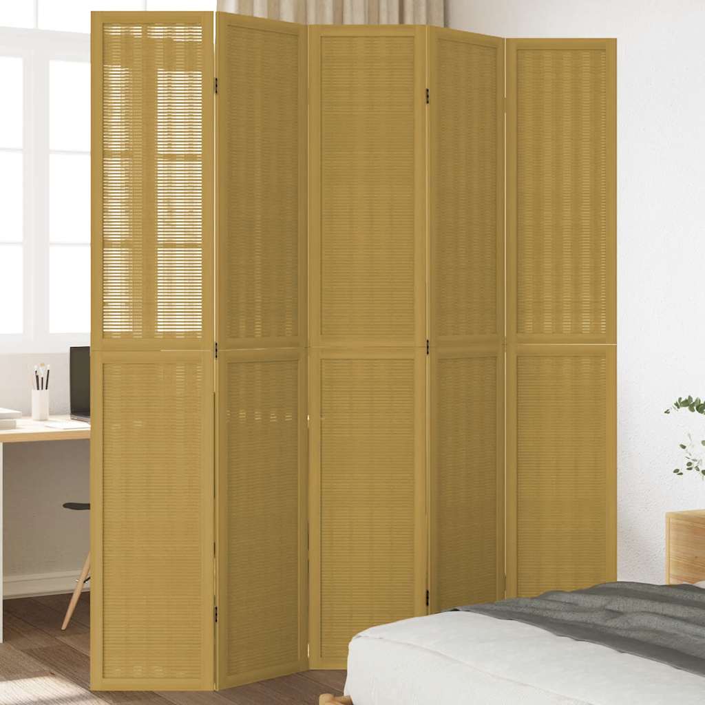 Room divider, 5 panels, brown, solid paulownia wood