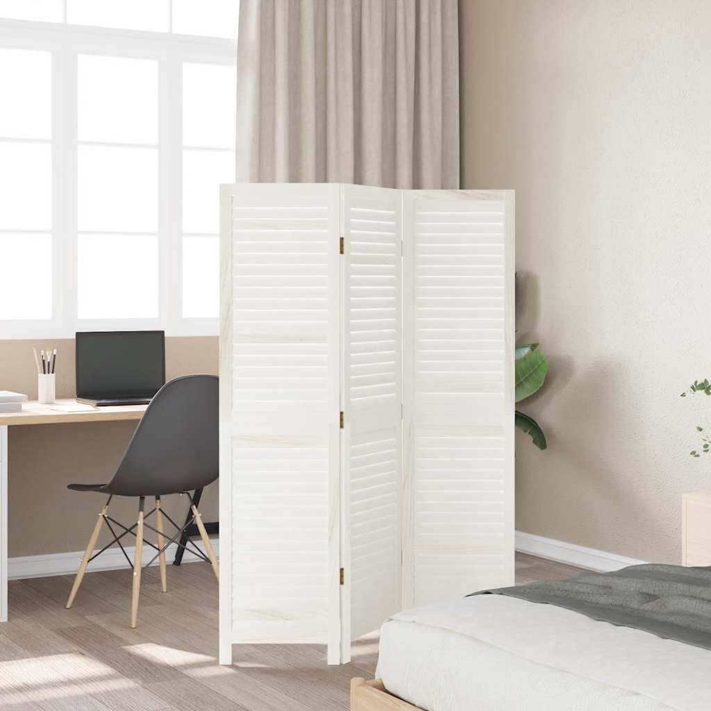 Room divider, 3 segments, white, paulownia solid wood