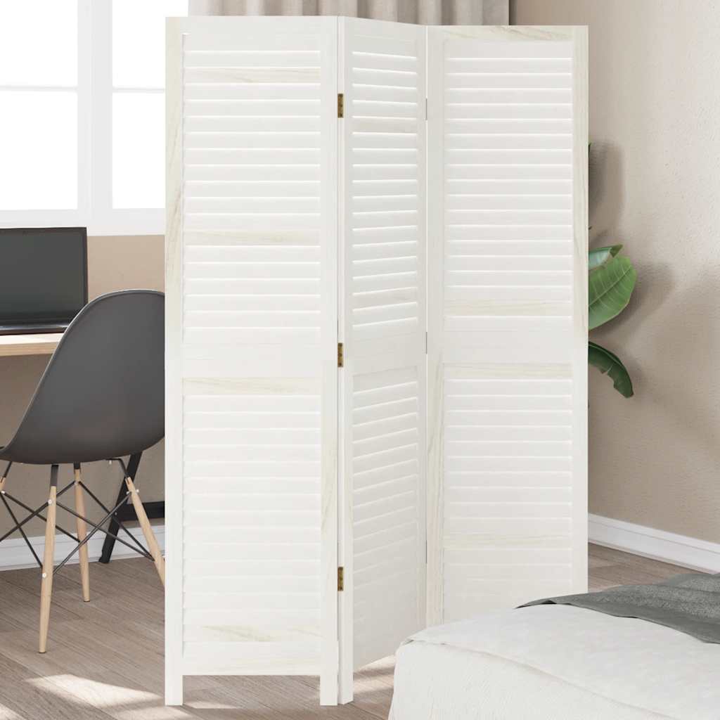 Room divider, 3 segments, white, paulownia solid wood