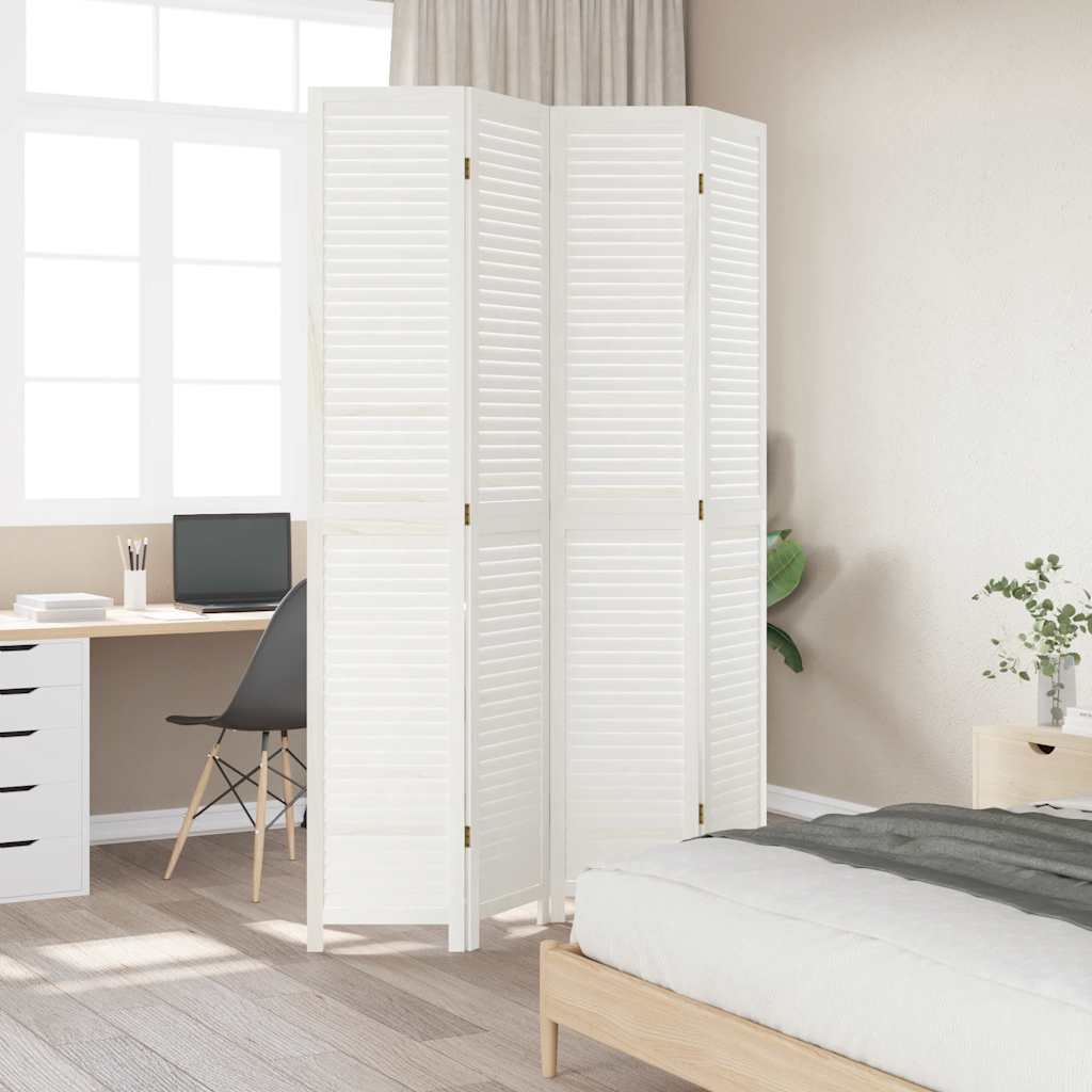 Room divider, 4 segments, white, solid paulownia wood
