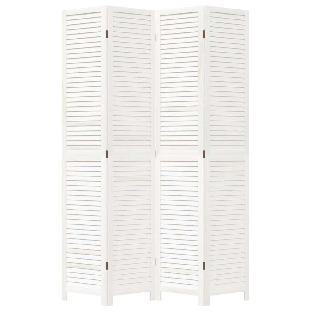 Room divider, 4 segments, white, solid paulownia wood