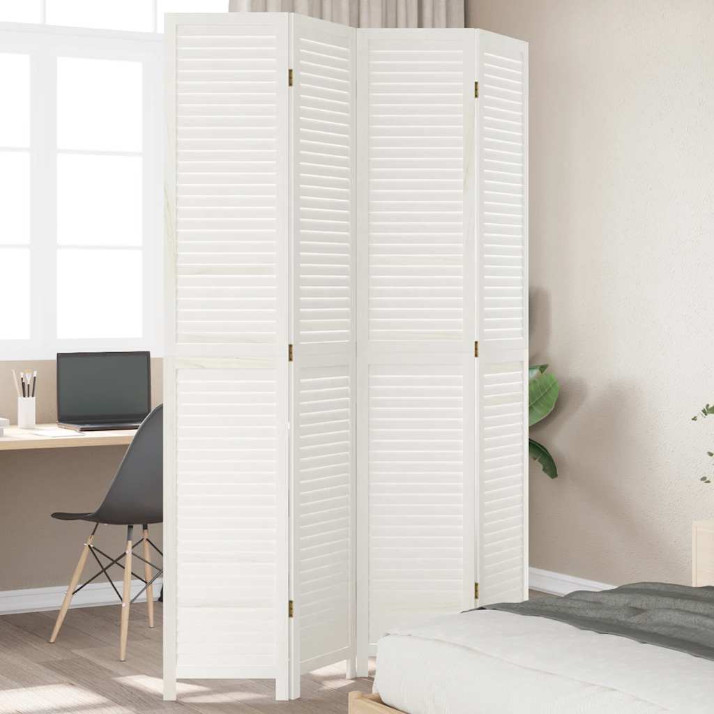 Room divider, 4 segments, white, solid paulownia wood