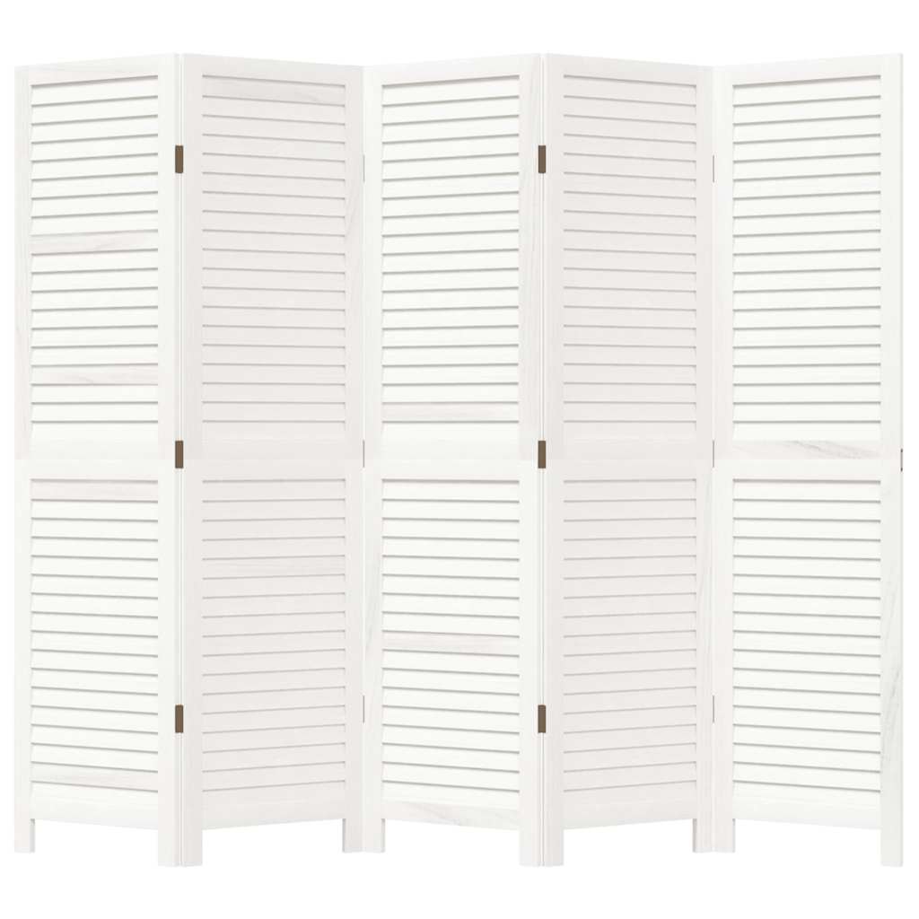 Room divider, 5 panels, white, solid paulownia wood