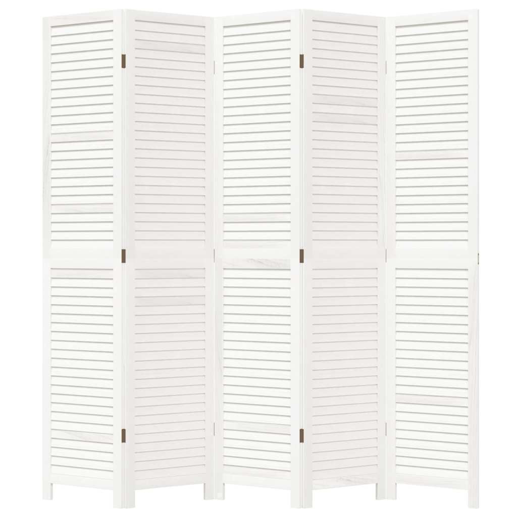 Room divider, 5 panels, white, solid paulownia wood