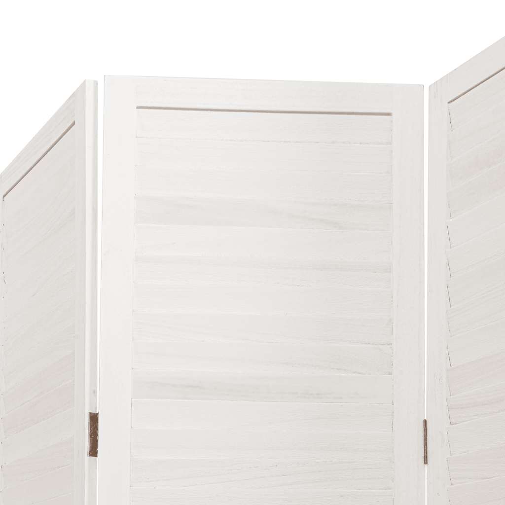 Room divider, 5 panels, white, solid paulownia wood
