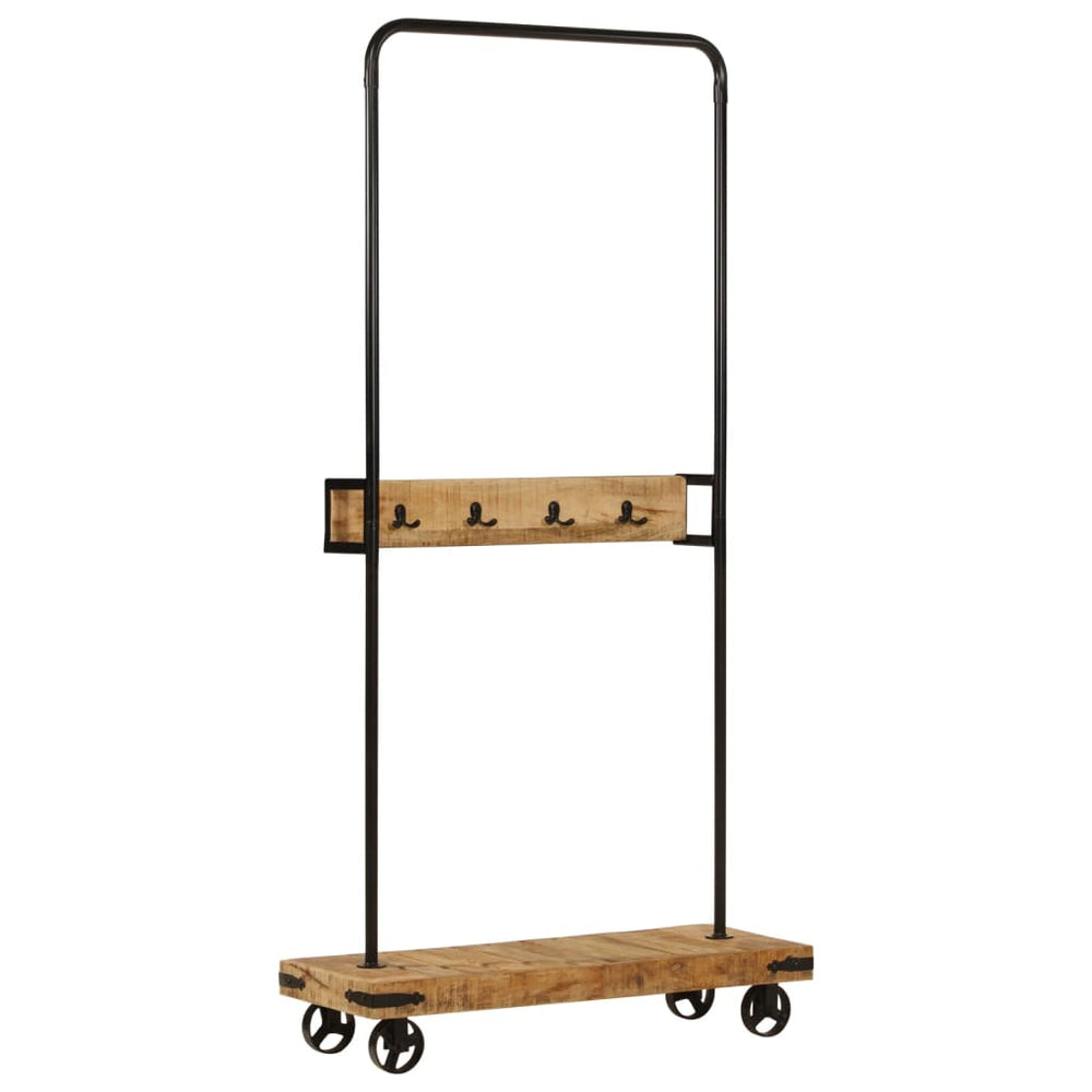 Clothes rack with wheels, 90x35x190cm, mango wood and iron
