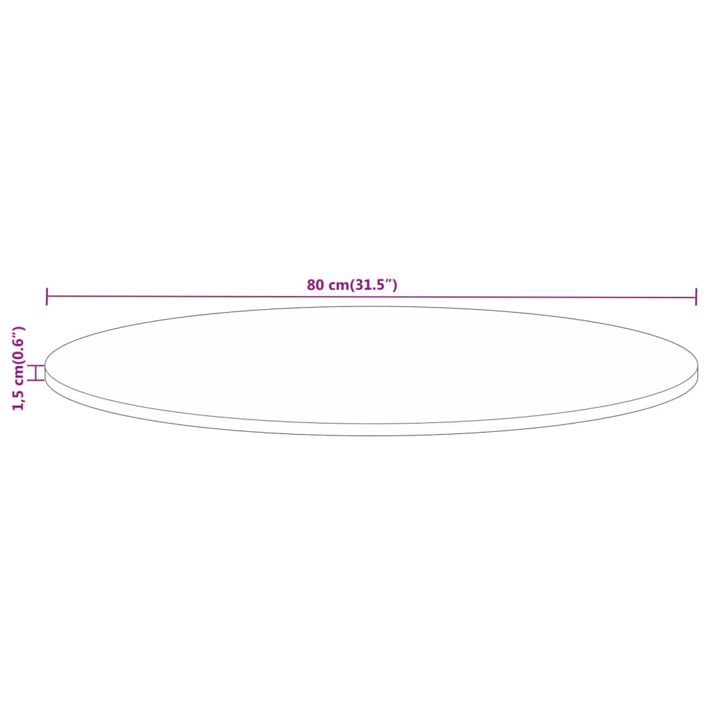 Worktop, 80x1.5cm, solid recycled wood, round