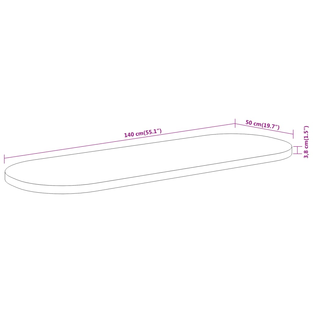 Tabletop, 140x50x3.8cm, solid acacia, oval shape