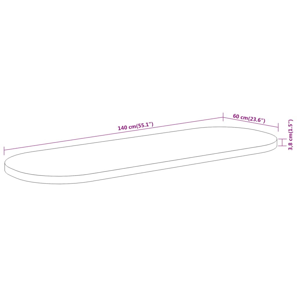 Tabletop, 140x60x3.8cm, solid acacia, oval shape