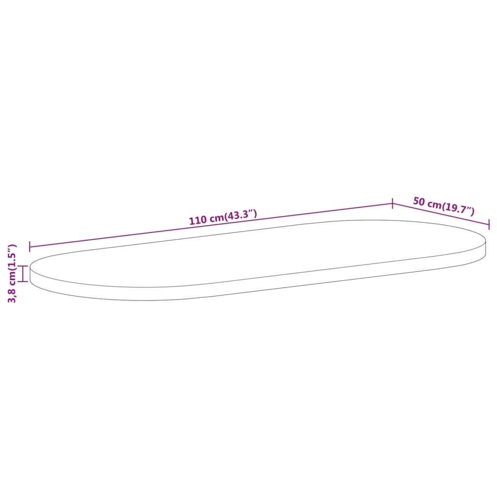 Tabletop, 110x50x3.8cm, solid mango wood, oval