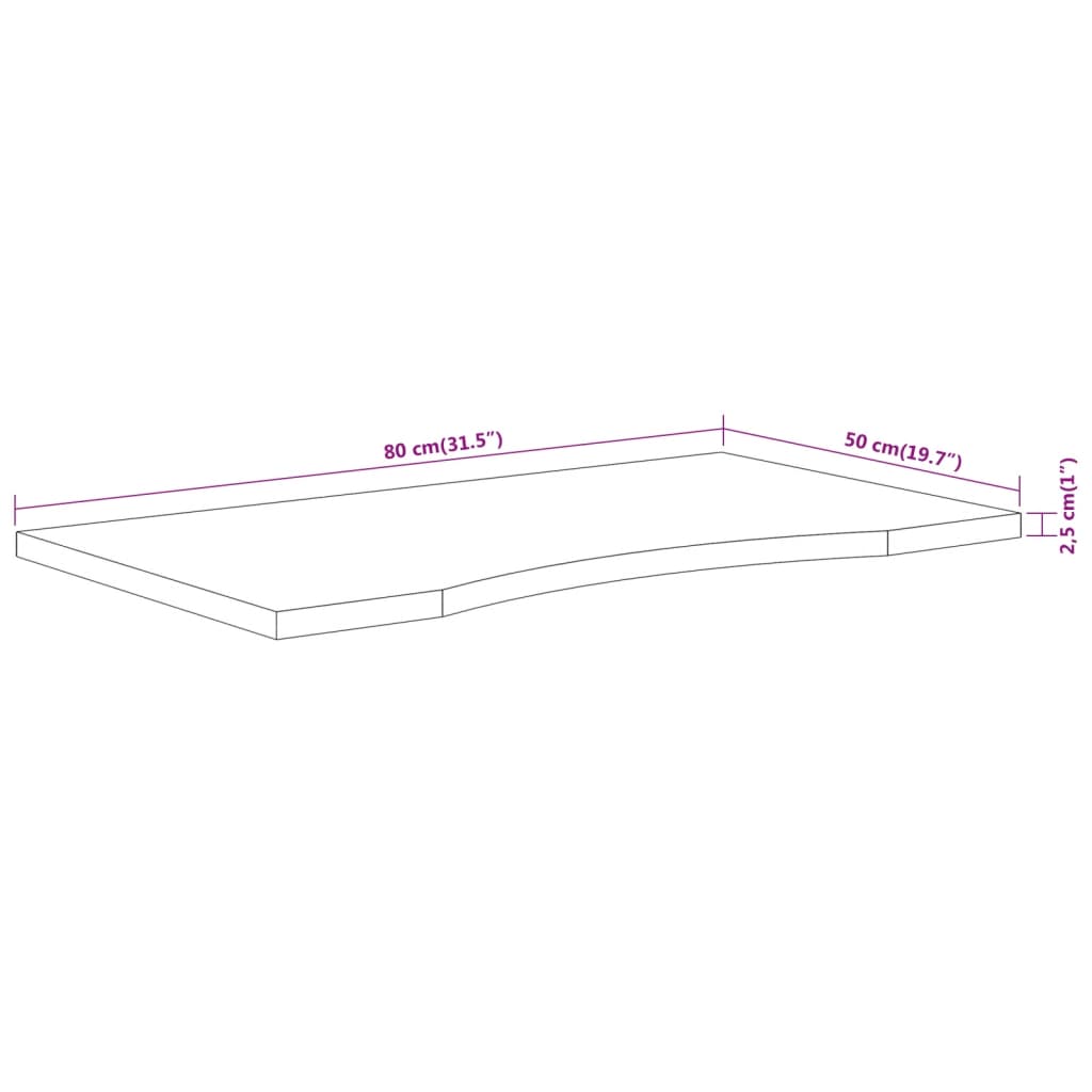 Desk tabletop, 80x50x2.5cm, solid acacia