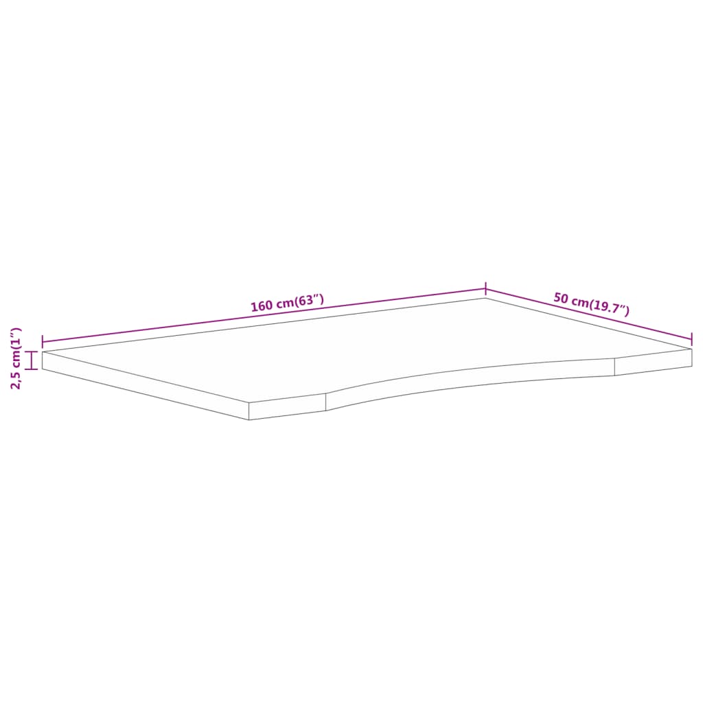 Tabletop with curve, 160x50x2.5 cm, mango wood