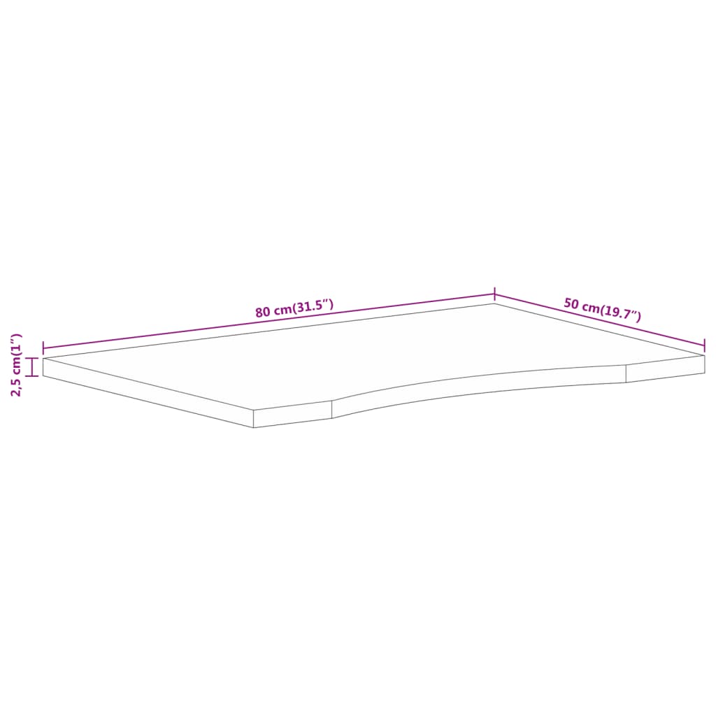 stalviršis su išlenkta 80x50x2,5 cm medžio masyvo grubus mango