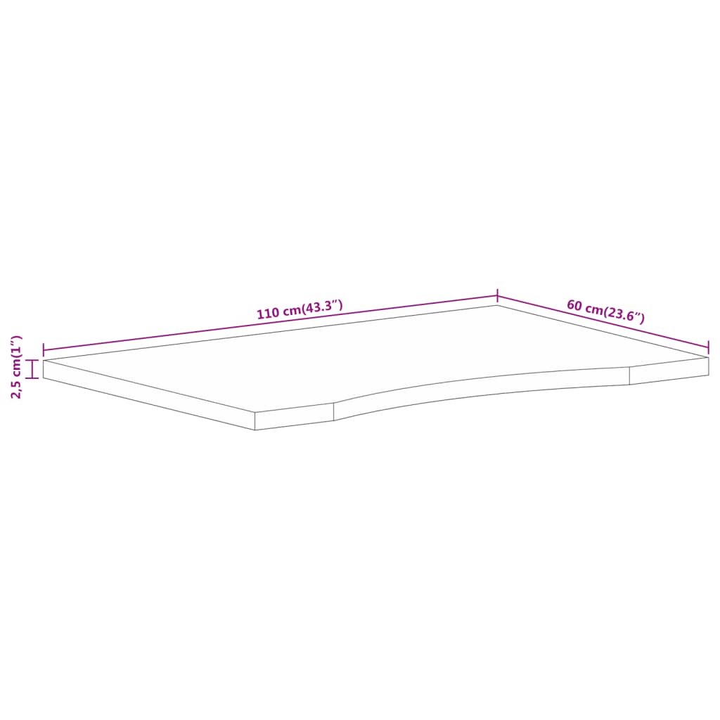 Desk top with curve, 110x60x2.5 cm, mango