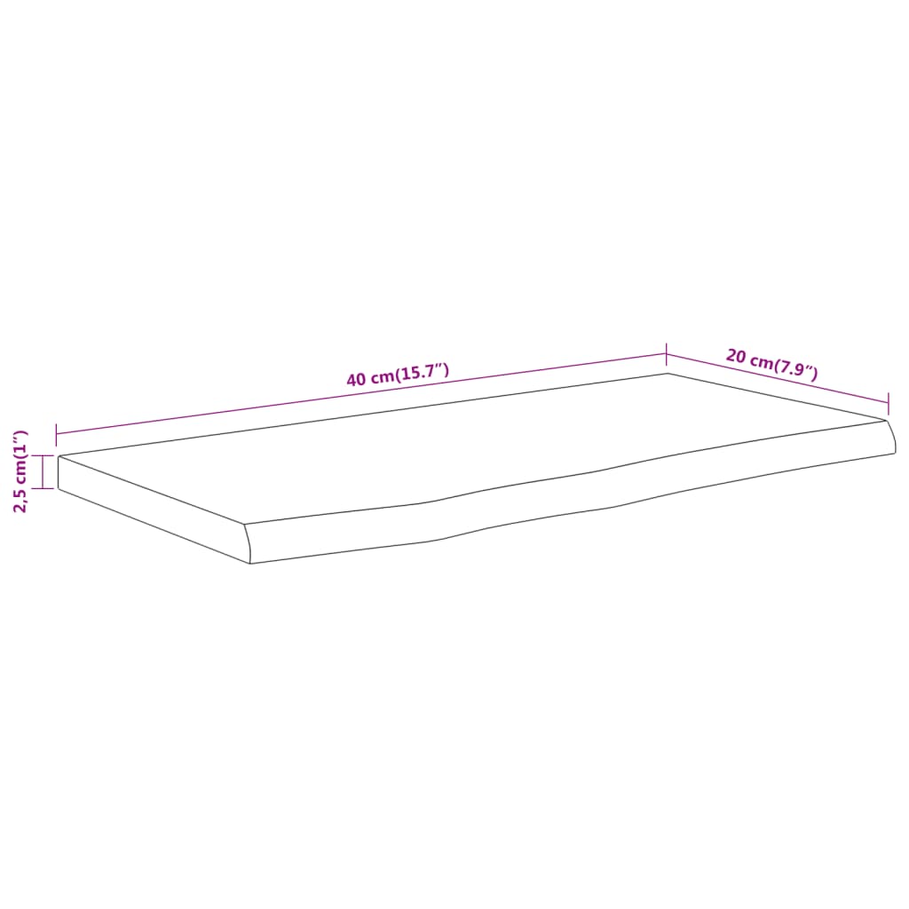 Wall shelf, 40x20x2.5cm, solid acacia, live edge