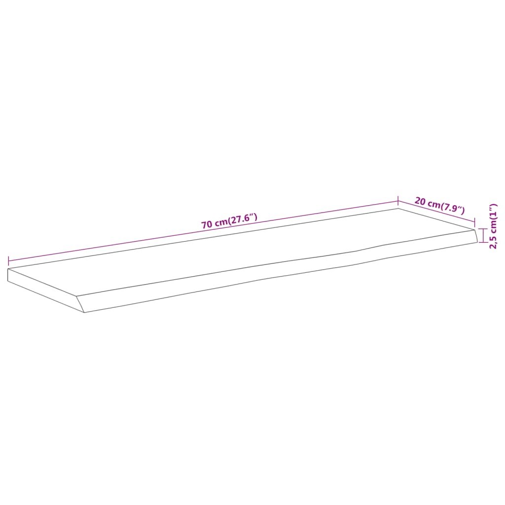 Wall shelf, 70x20x2.5cm, solid acacia, with live edge