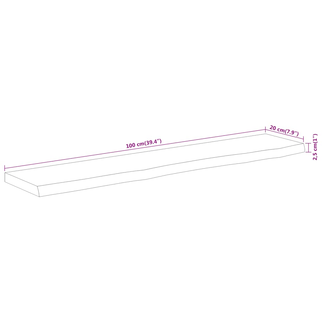 Wall shelf, 100x20x2.5cm, solid acacia, with live edge