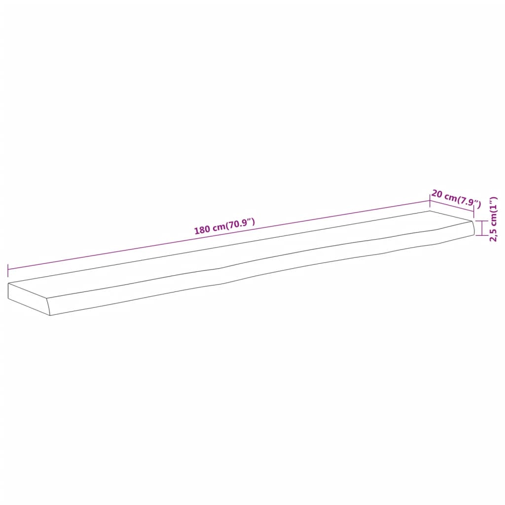 Wall shelf, 180x20x2.5cm, solid acacia, with live edge