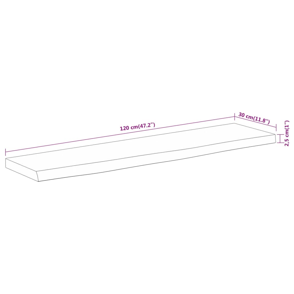 Wall shelf, 120x30x2.5cm, solid acacia, with live edge
