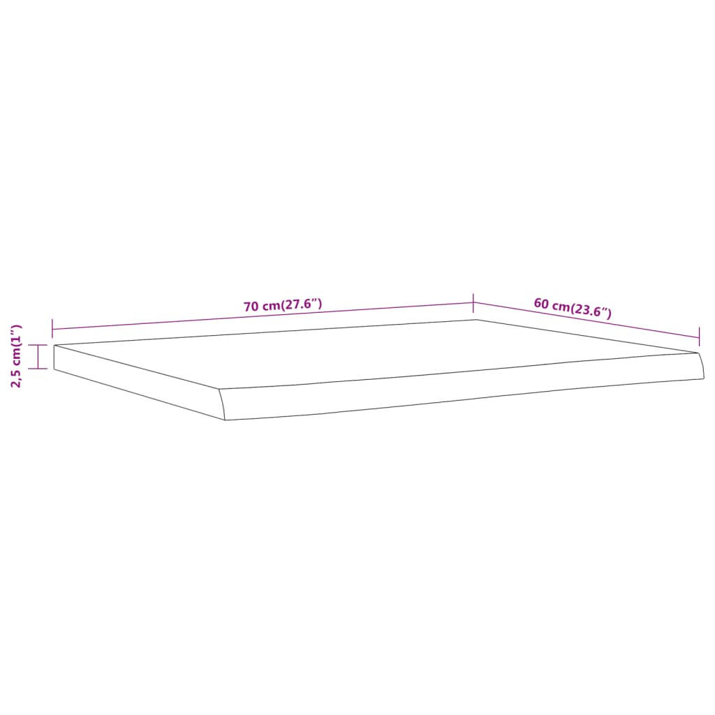 Bathroom countertop, 70x60x2.5cm, solid acacia