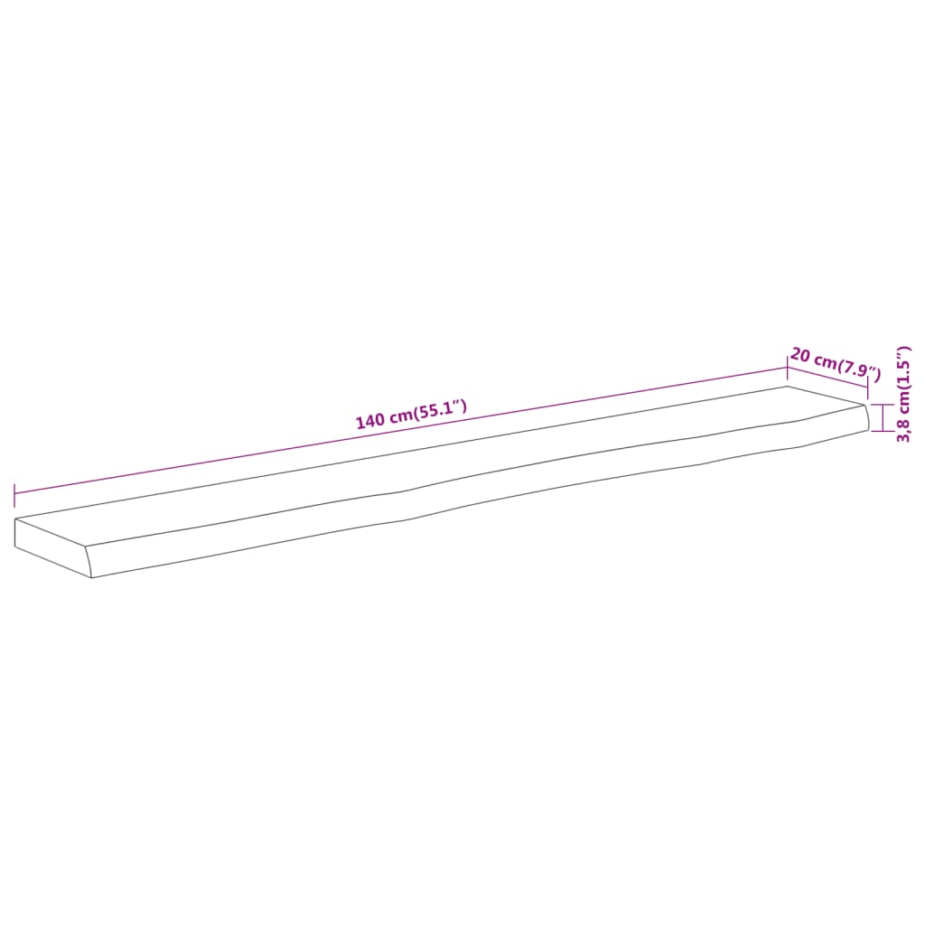 Wall shelf, 140x20x3.8cm, solid acacia, live edge