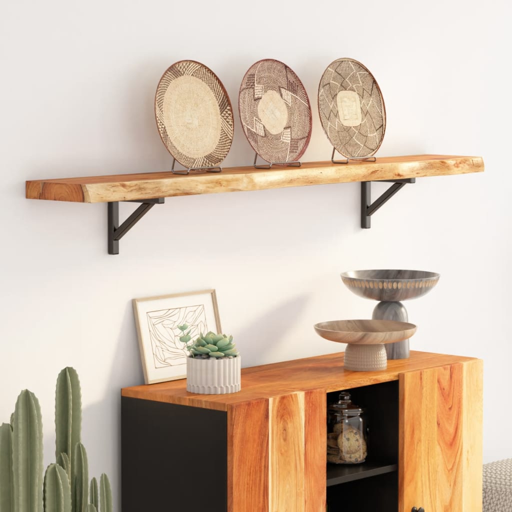 Wall shelf, 140x20x3.8cm, solid acacia, live edge